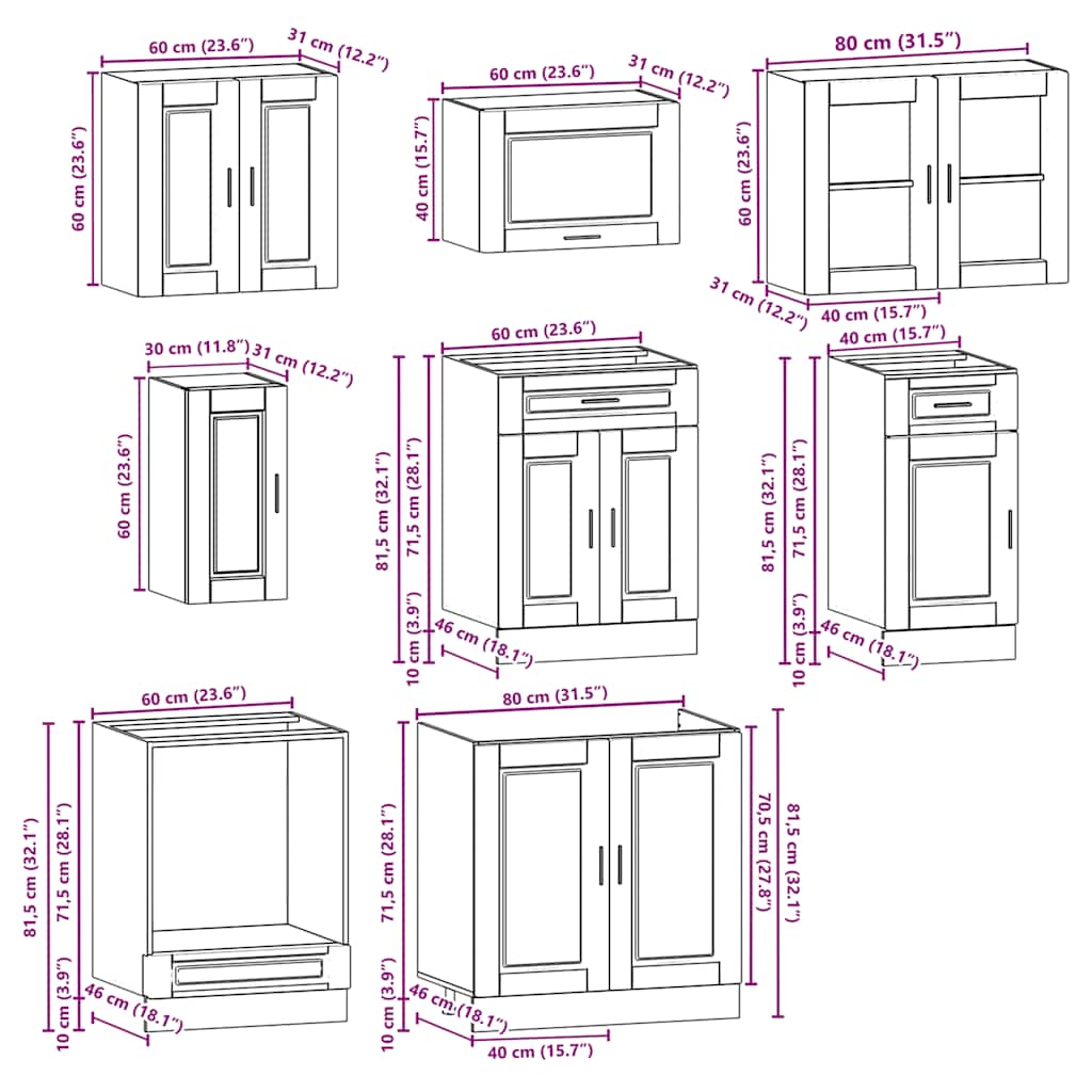 8-tlg. Küchenschrank-Set Kalmar Altholz-Optik Holzwerkstoff