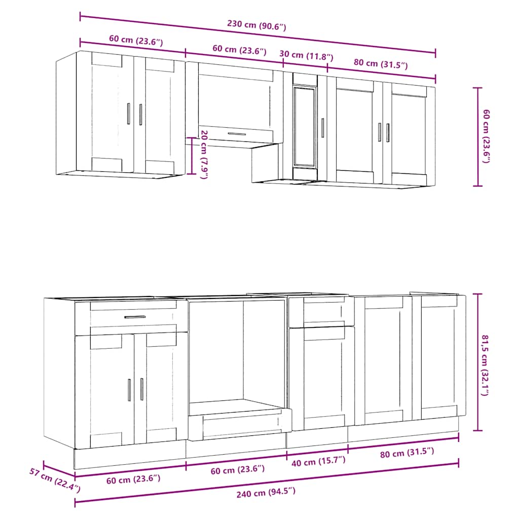 8-tlg. Küchenschrank-Set Kalmar Altholz-Optik Holzwerkstoff