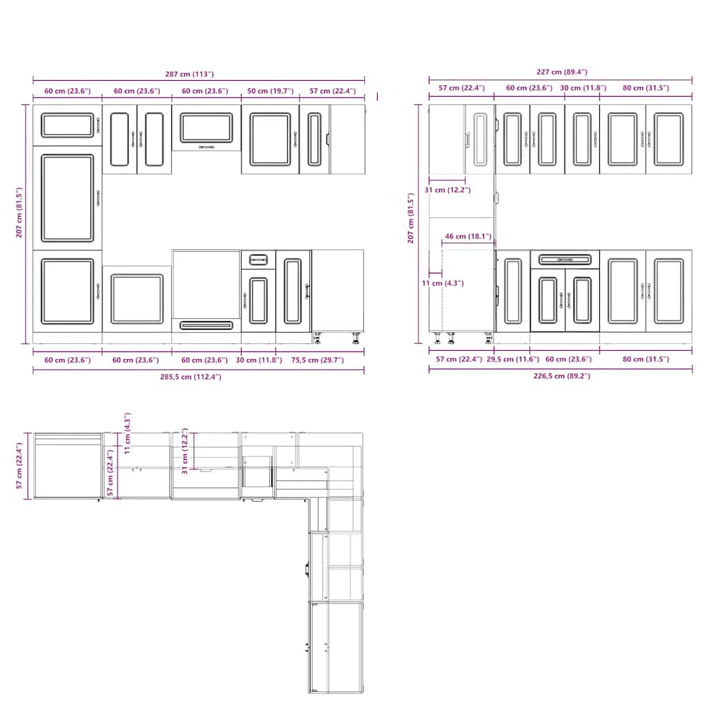 14-tlg. Küchenschrank-Set Kalmar Grau Sonoma Holzwerkstoff