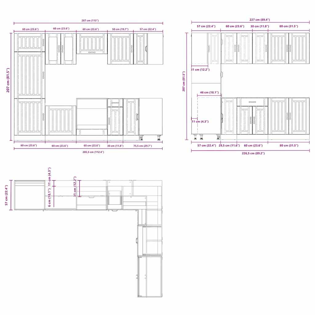14-tlg. Küchenschrank-Set Lucca Grau Sonoma Holzwerkstoff