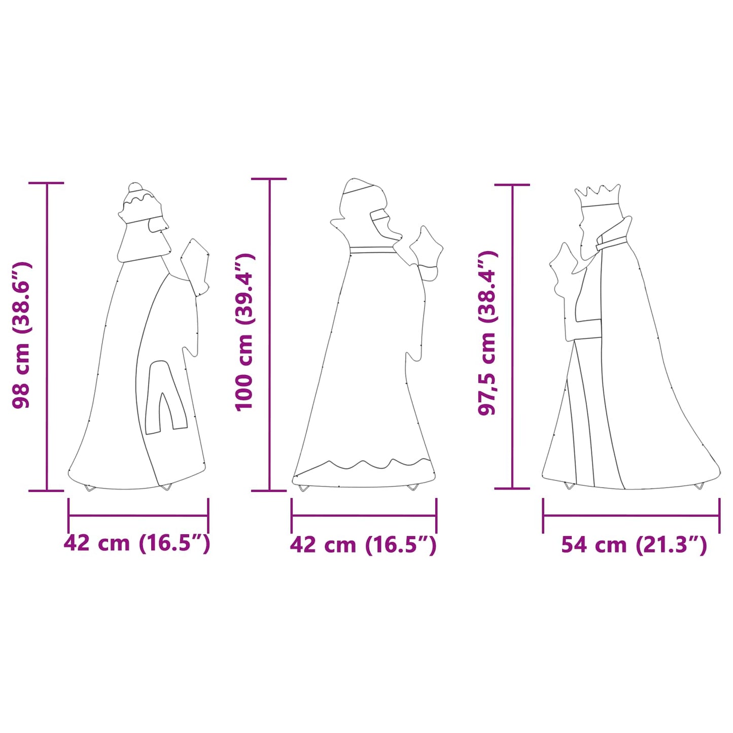 3 weise Männer Weihnachtsbeleuchtung 3 pcs Warmes Weiß 105 cm