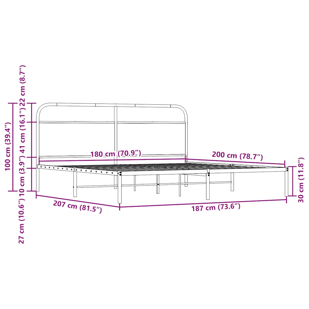 Metallbett ohne Matratze Sonoma-Eiche 180x200 cm