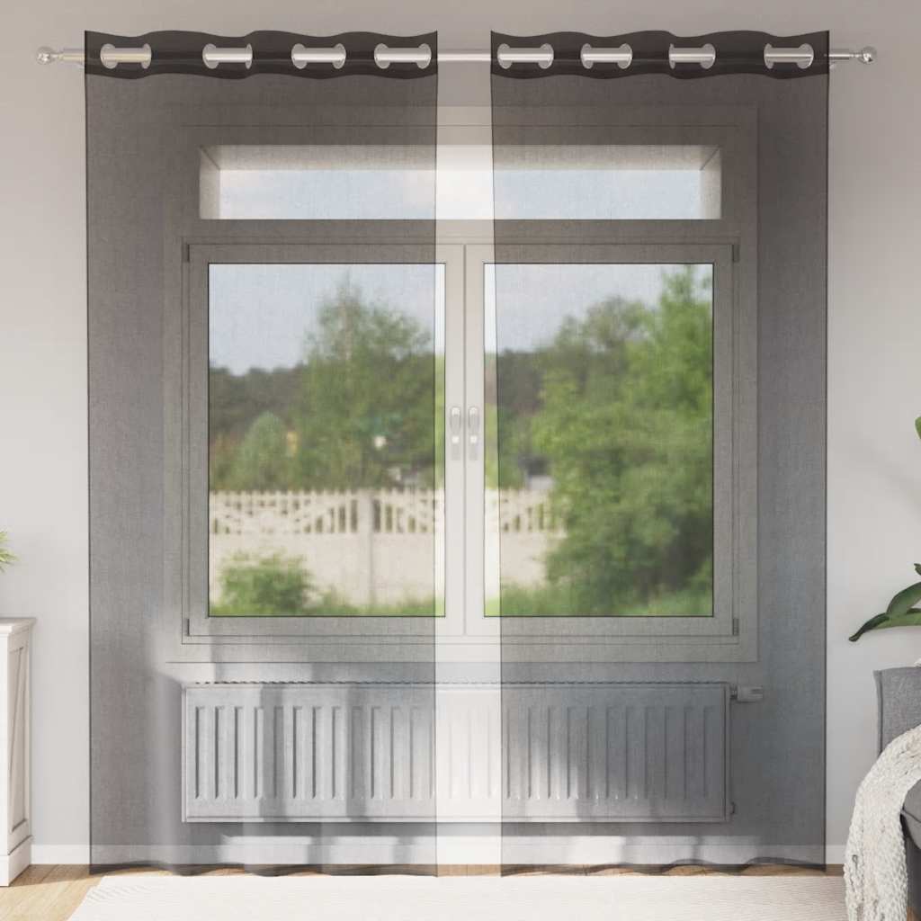 Voile Vorhänge mit Ösen 2 Stk. Schwarz 140x245 cm