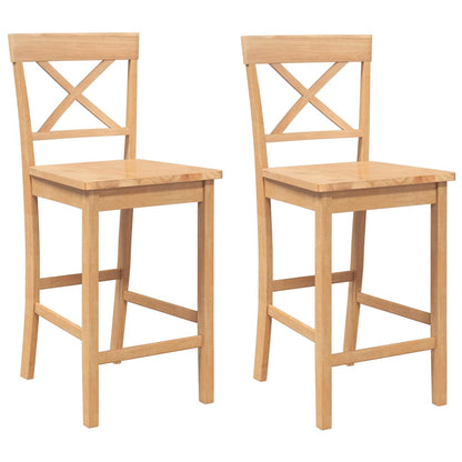 Barhocker 2 Stk. Natur Massivholz Gummibaum