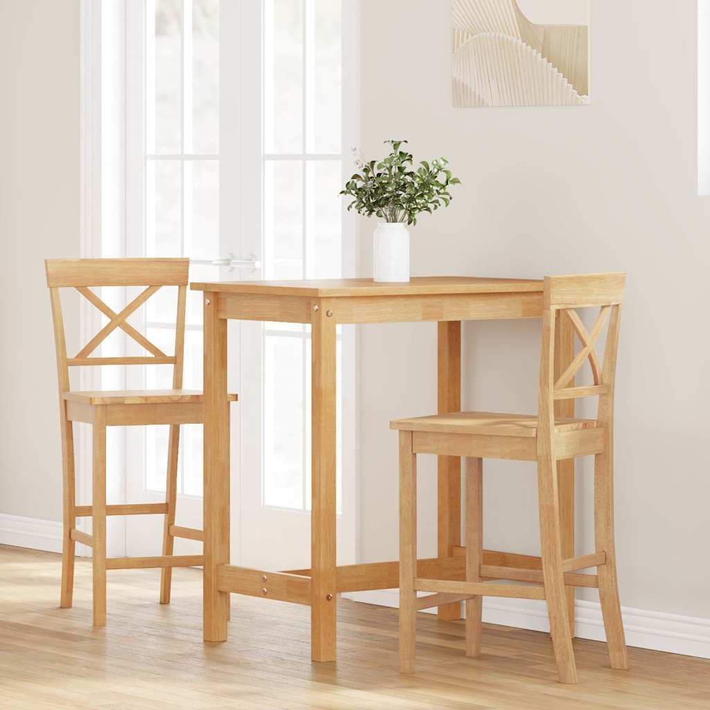 Barhocker 2 Stk. Natur Massivholz Gummibaum