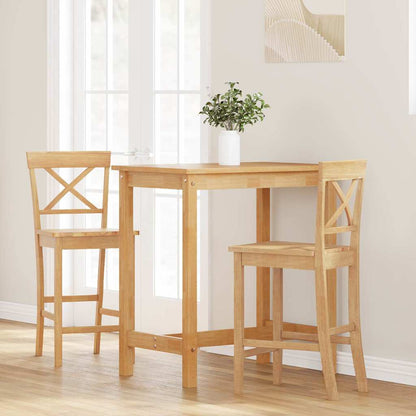 Barhocker 2 Stk. Natur Massivholz Gummibaum