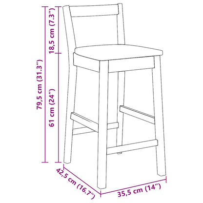 Barhocker 2 Stk. Natur Massivholz Gummibaum