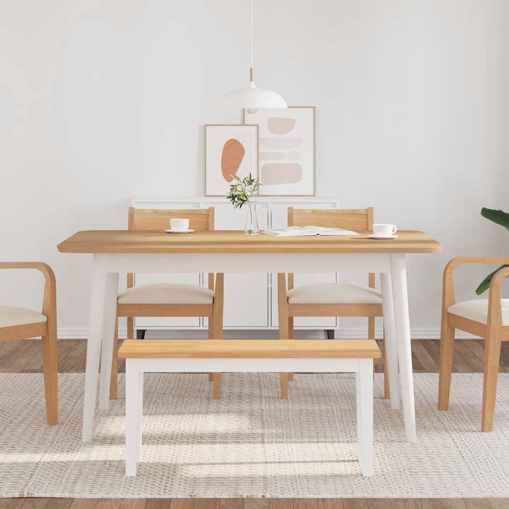 Bank 90 cm Weiß Massivholz Gummibaum