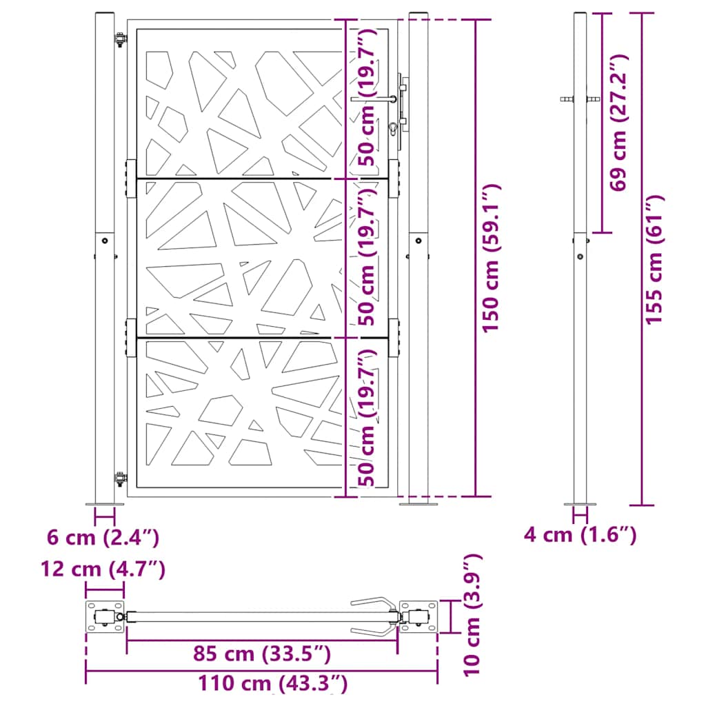 Gartentor Schwarz 100x150 cm Stahl Leichtes Design