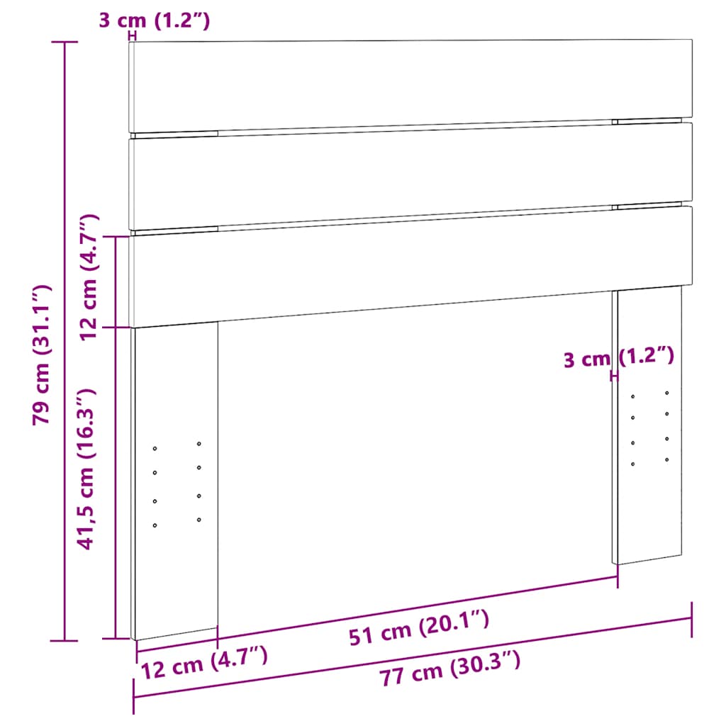 Kopfteil 75 cm Massivholz Eiche