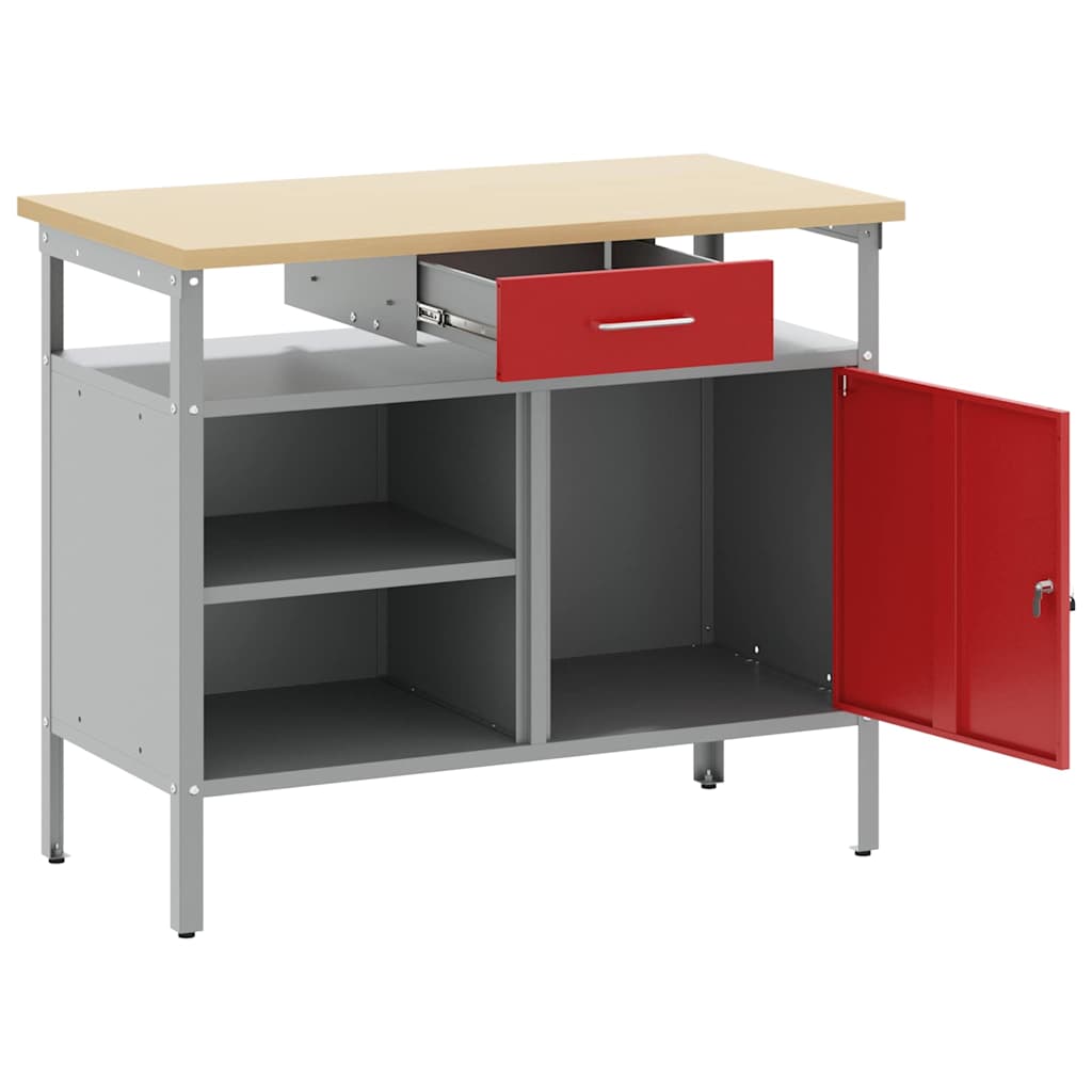 Werkbank mit Schubladen mit Regal Rot und Grau 100 x 55 x 85 cm