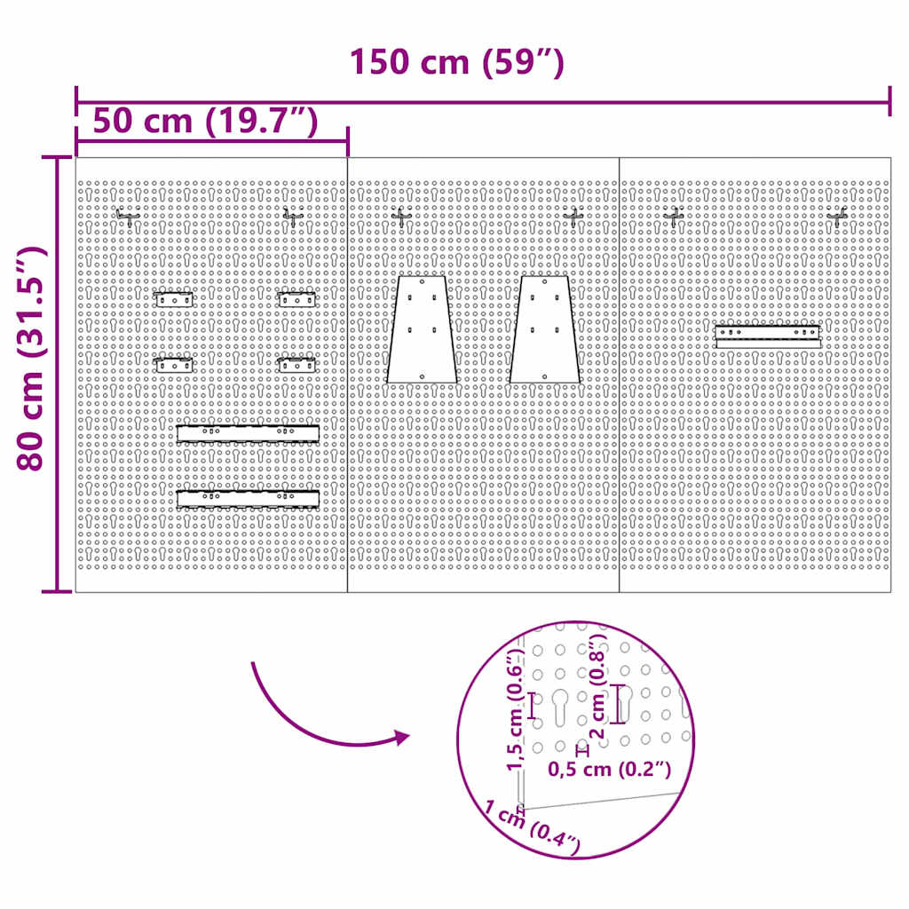 Werkzeugwandpaneel 3 pcs Grau 150 x 1 x 80 cm