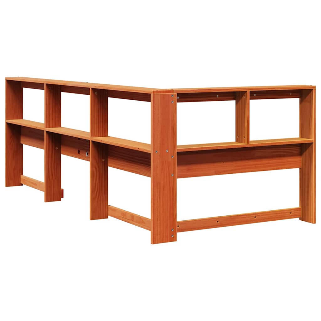 Kopfteil mit Bücherregal L-Form Wachsbraun 80 cm Massivholz