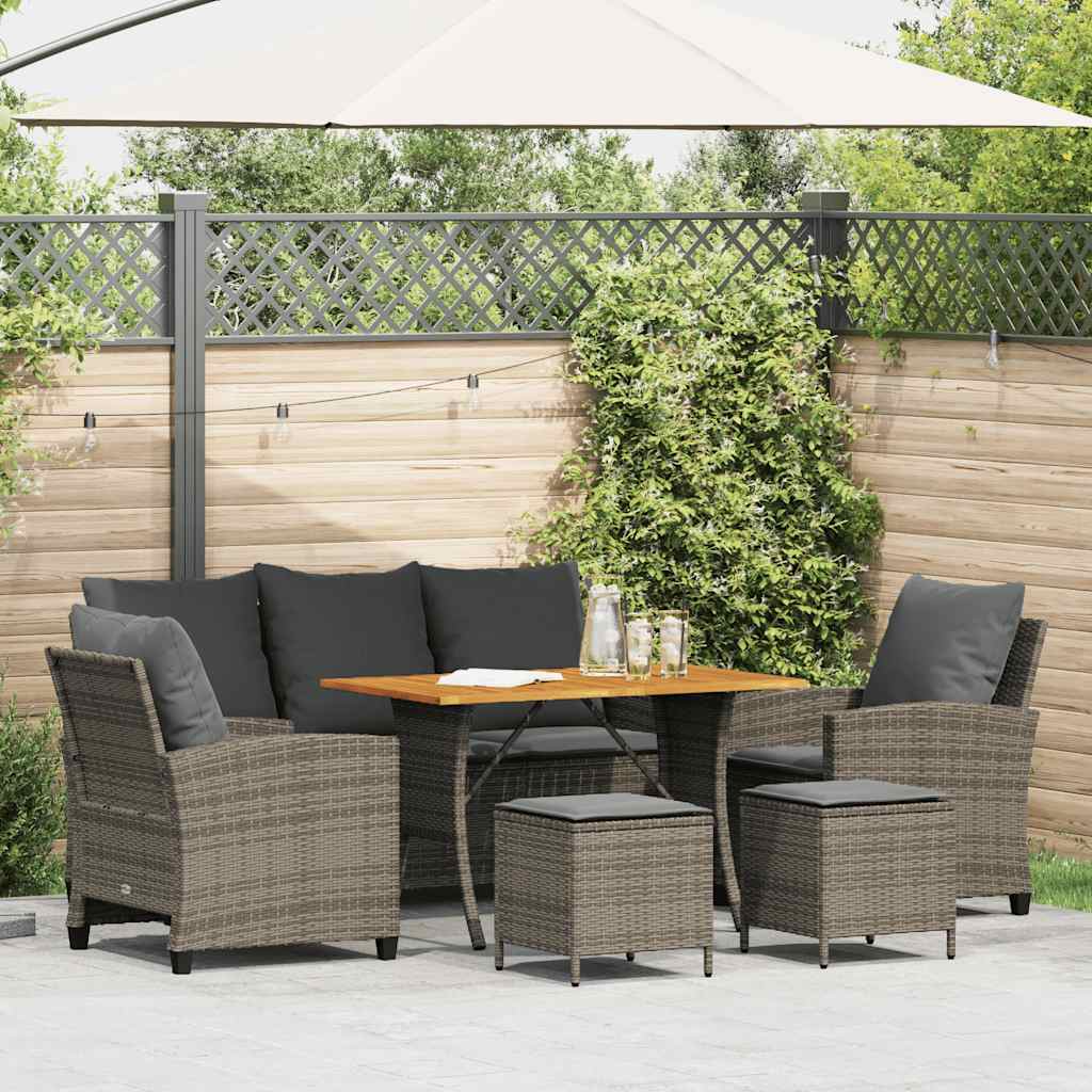 6-tlg. Garten-Sofagarnitur mit Kissen Grau Poly Rattan
