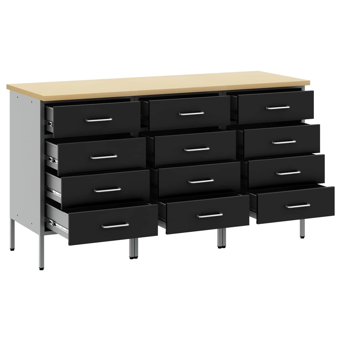 Werkbank mit Schubladen 3 pcs Schwarz und Grau 75 x 45 x 85 cm