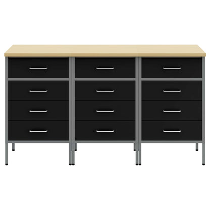 Werkbank mit Schubladen 3 pcs Schwarz und Grau 75 x 45 x 85 cm