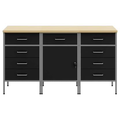 Werkbank mit Schubladen 3 pcs Schwarz und Grau 150 x 55 x 85 cm