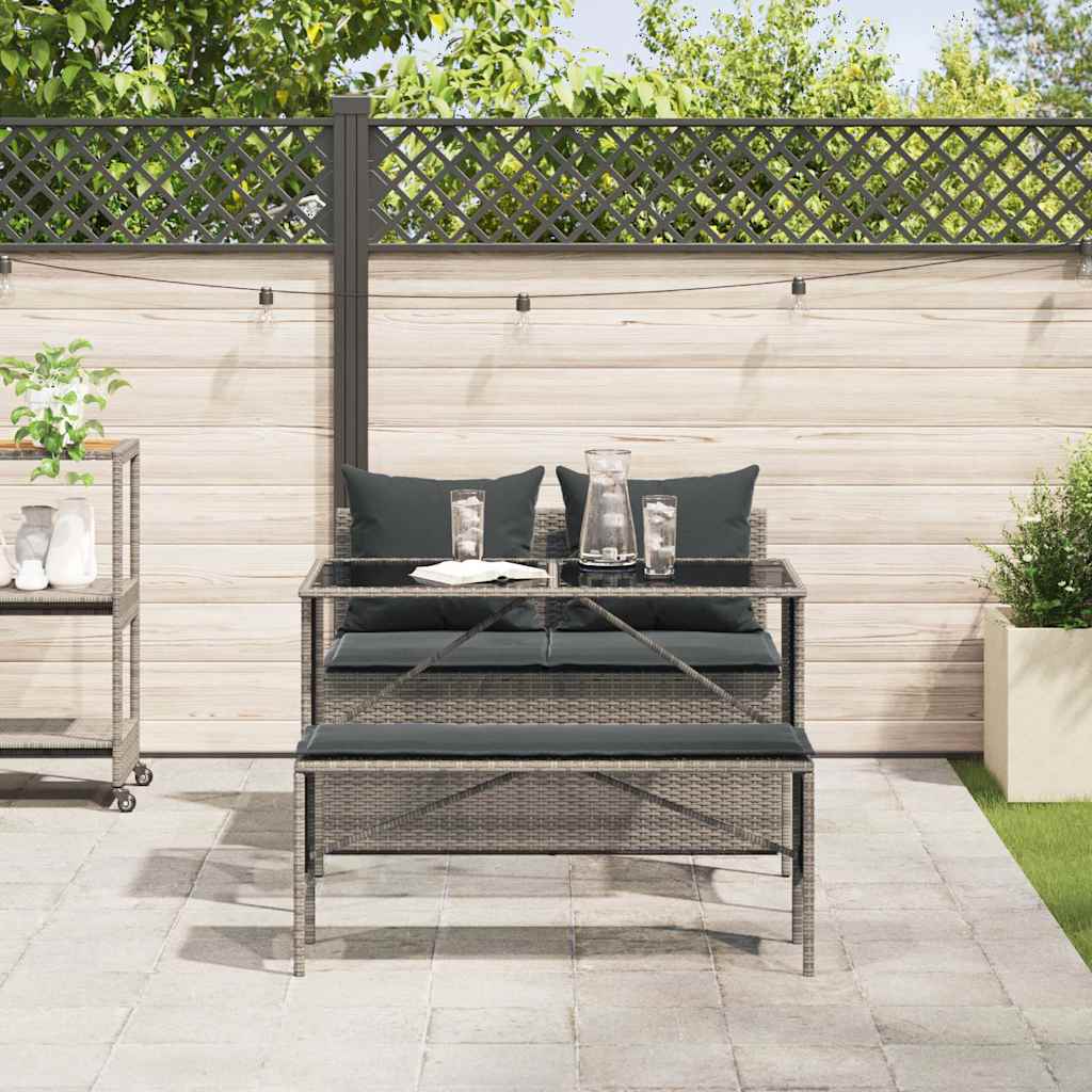 3-tlg. Garten-Essgruppe mit Kissen Grau Poly Rattan
