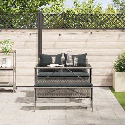 3-tlg. Garten-Essgruppe mit Kissen Grau Poly Rattan