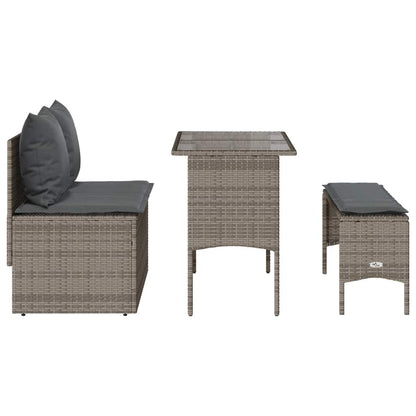 3-tlg. Garten-Essgruppe mit Kissen Grau Poly Rattan