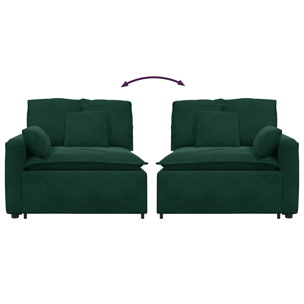 Modulares Sofa Endmodul mit Armlehne Kissen Dunkelgrün 100 cm