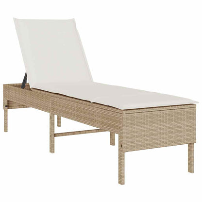 Sonnenliege mit Auflage Beige 55x200x44 cm Poly Rattan