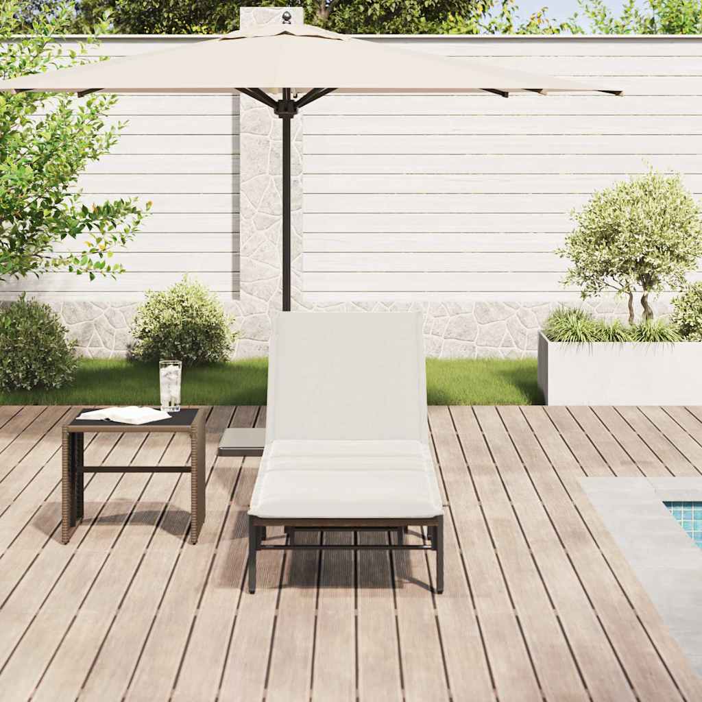 Sonnenliege mit Auflage Braun Poly Rattan