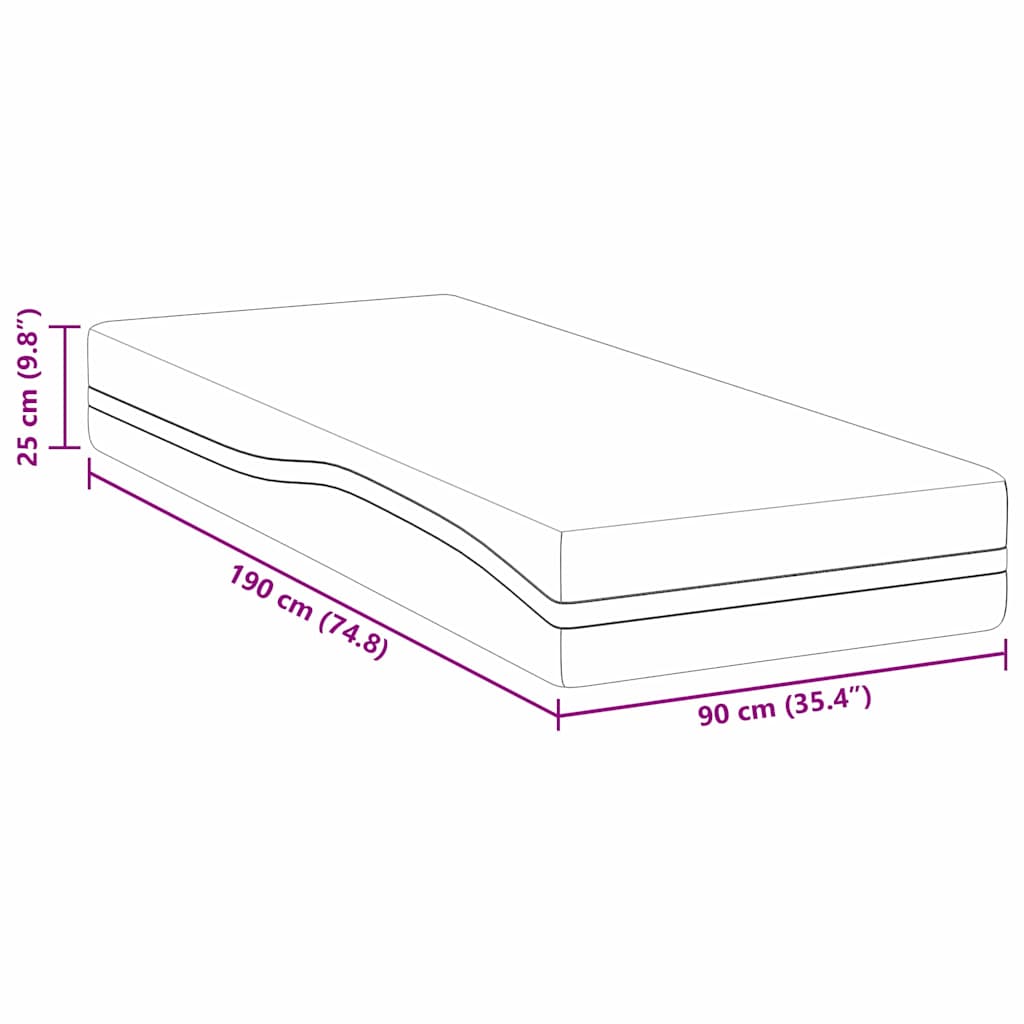 Matratze Weiß und Grau 90 x 190 cm Jacquard-Stoff