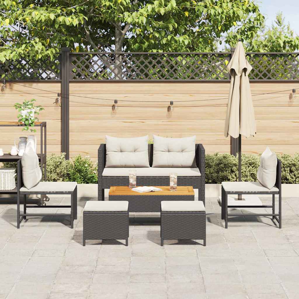 Gartensofa-set mit Kissen 6 pcs Schwarz und Creme Poly-Rattan