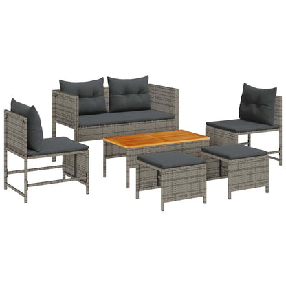Gartensofa-set mit Kissen 6 pcs Grau und Dunkelgrau Poly-Rattan