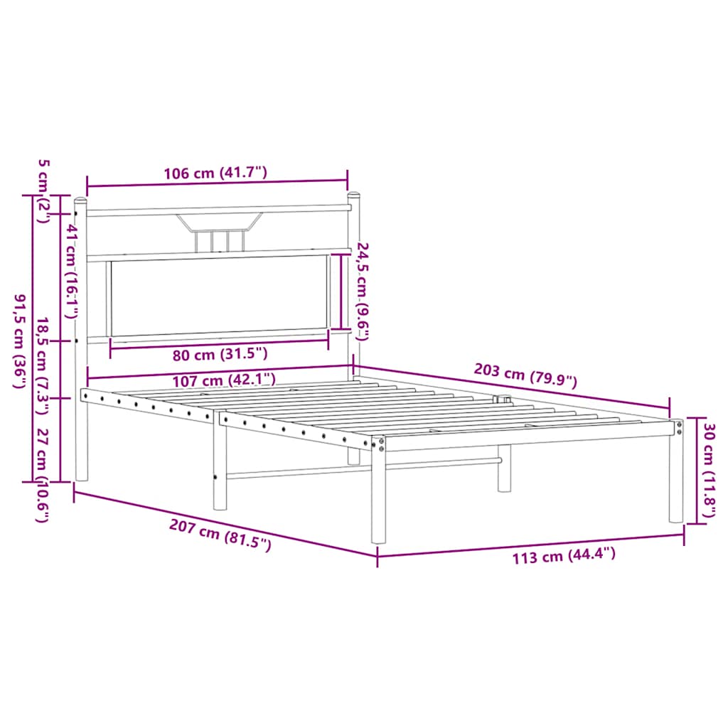 Bettgestell ohne Matratze Räuchereiche 107x203 cm Holzwerkstoff