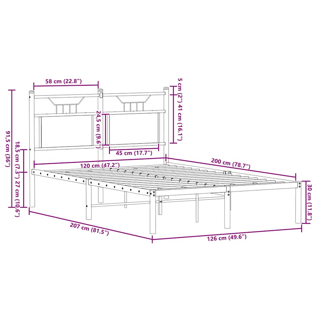 Bettgestell ohne Matratze Räuchereiche 120x200 cm Holzwerkstoff