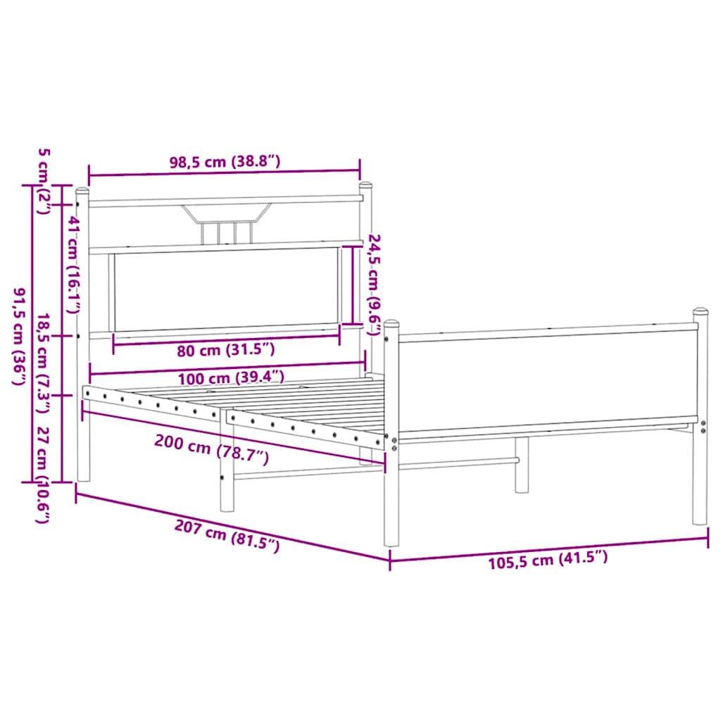 Bettgestell ohne Matratze Sonoma-Eiche 100x200 cm Holzwerkstoff