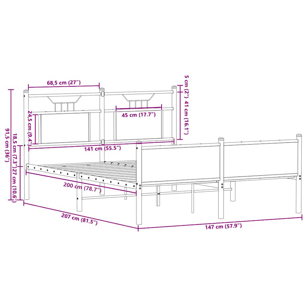 Bettgestell ohne Matratze Sonoma-Eiche 140x200 cm Holzwerkstoff