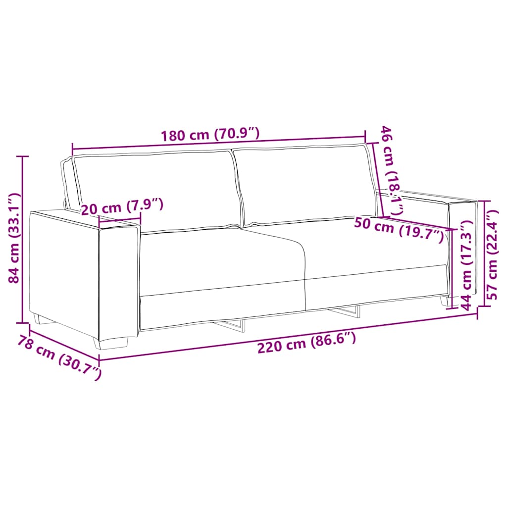 3-Sitzer-Sofa Schwarz 220x78x84 cm Samt