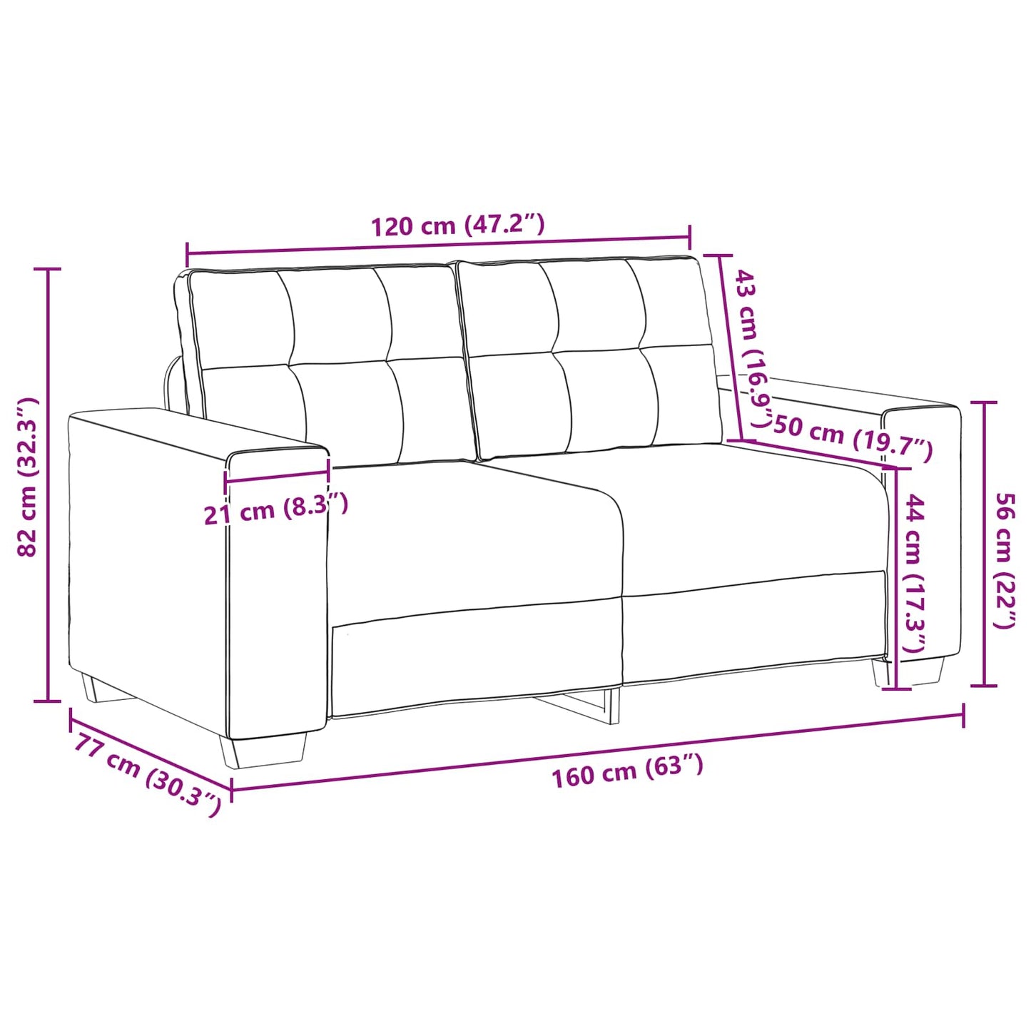 | Zweisitzer-Sofa | mit Kissen Creme Samt