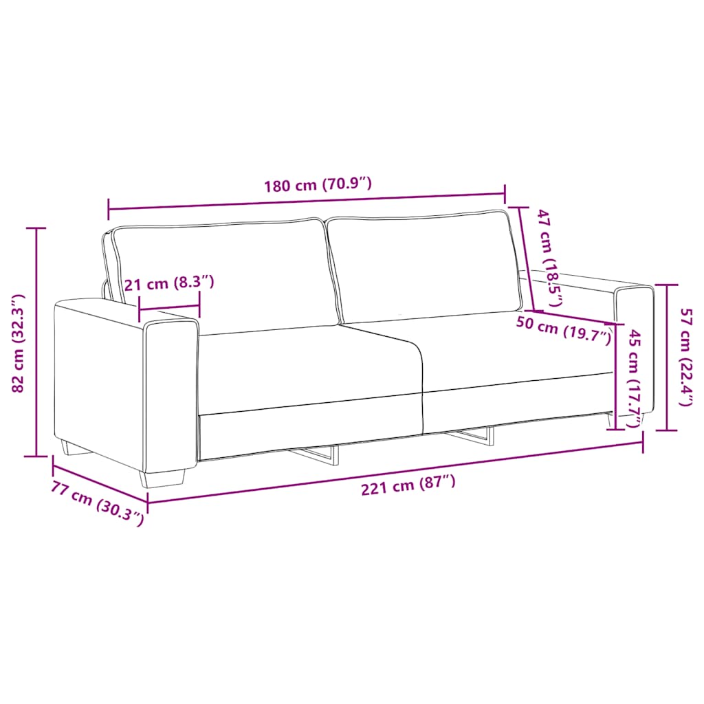 3-Sitzer-Sofa Wolkengrau 220x77x82 cm Stoff