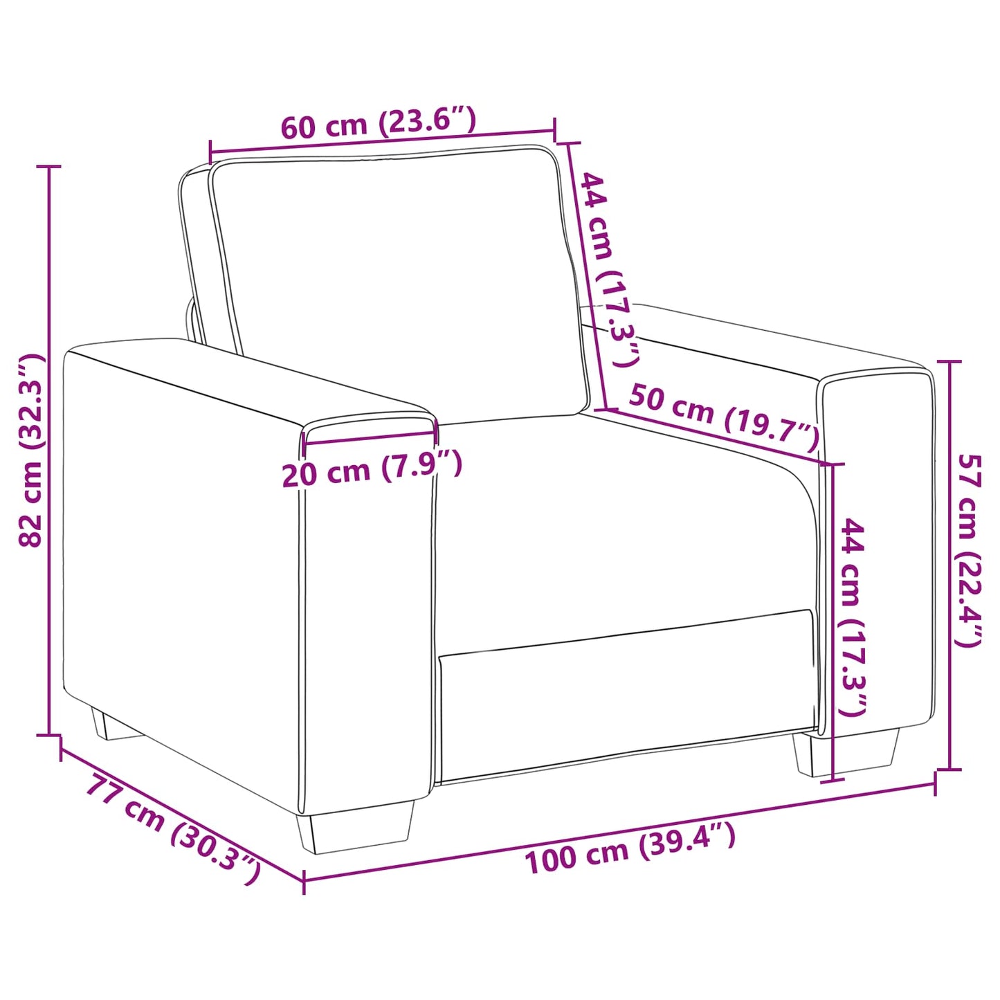 Sofa Schwarz 100 x 80 x 82 cm Stoff