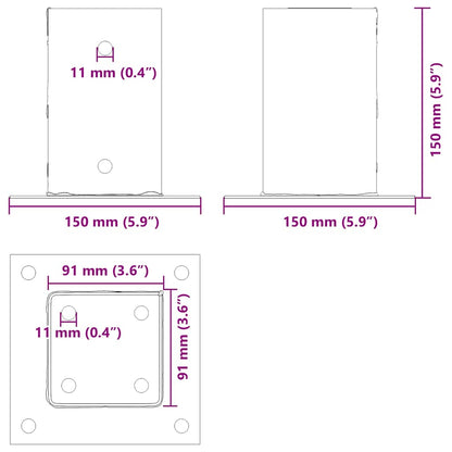 Pfostenträger Quadrat 4 Stk. 91x91 mm Pulverbeschichteter Stahl
