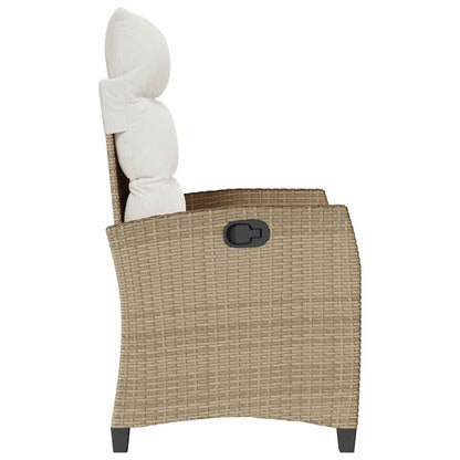Gartensessel mit Beistelltisch Verstellbar Beige Poly Rattan