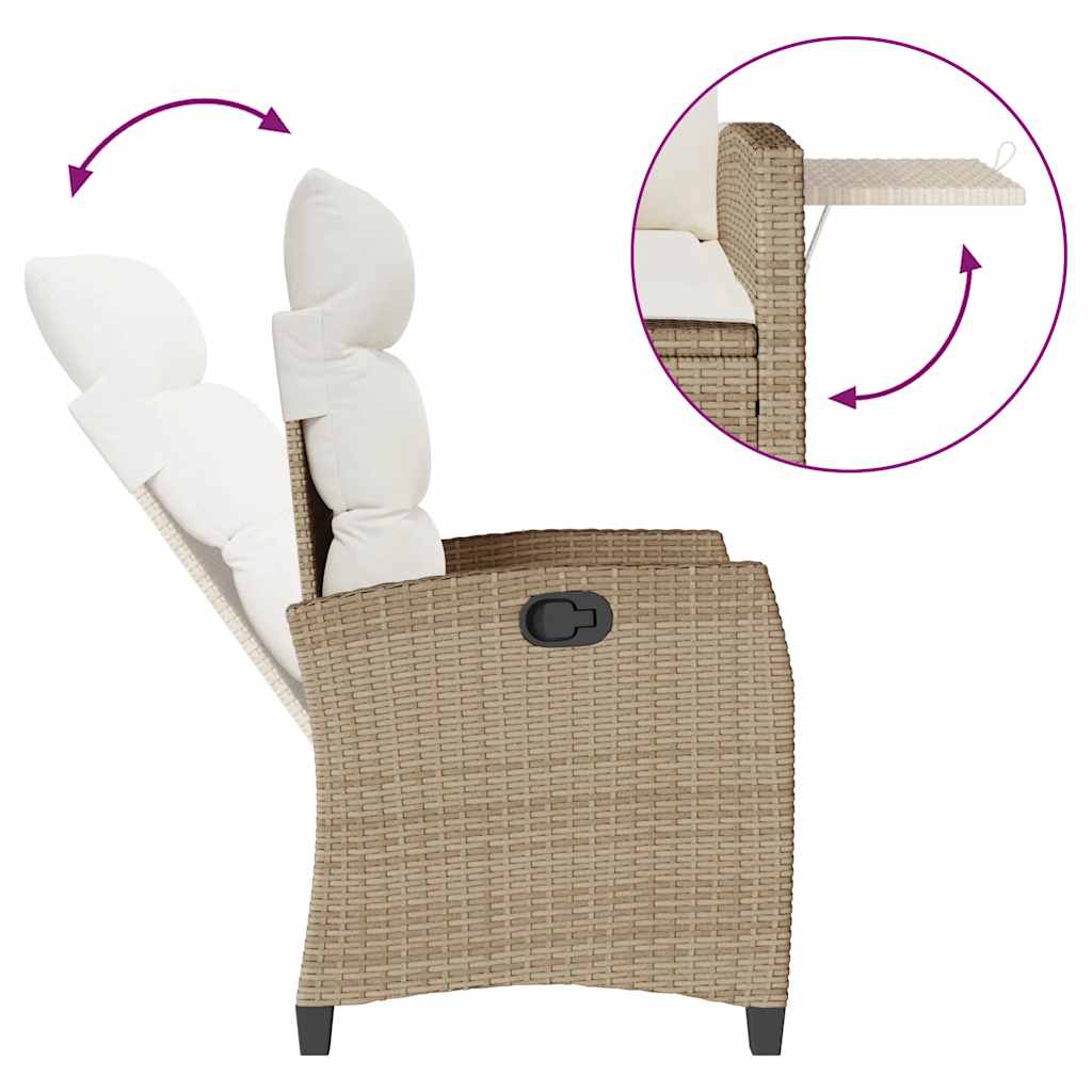 Gartensessel mit Beistelltisch Verstellbar Beige Poly Rattan