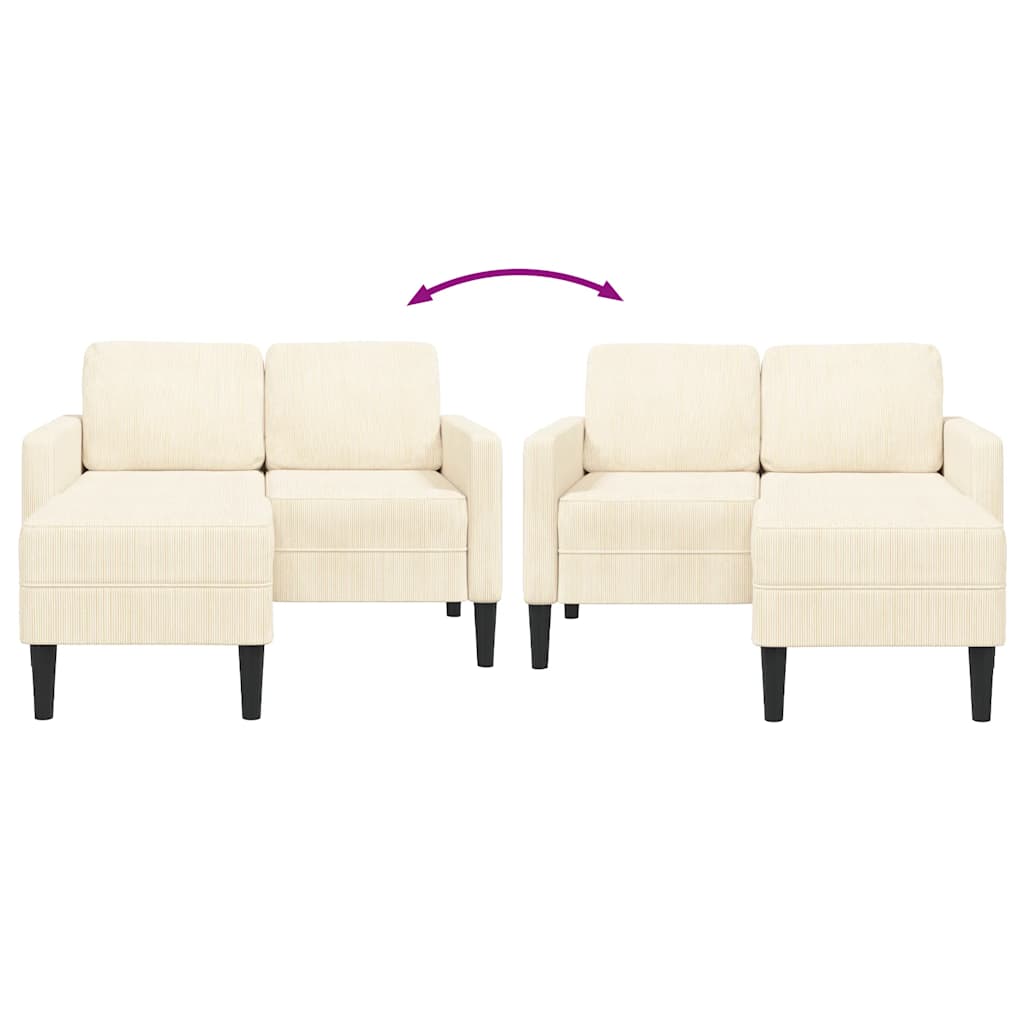 2-Sitzer-Sofa mit Chaiselongue L-Form Creme 125 cm Leinen