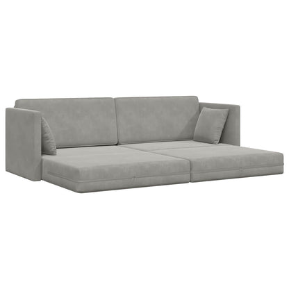 Boden-Sofa-Bett 200cm Hellgrau Samt