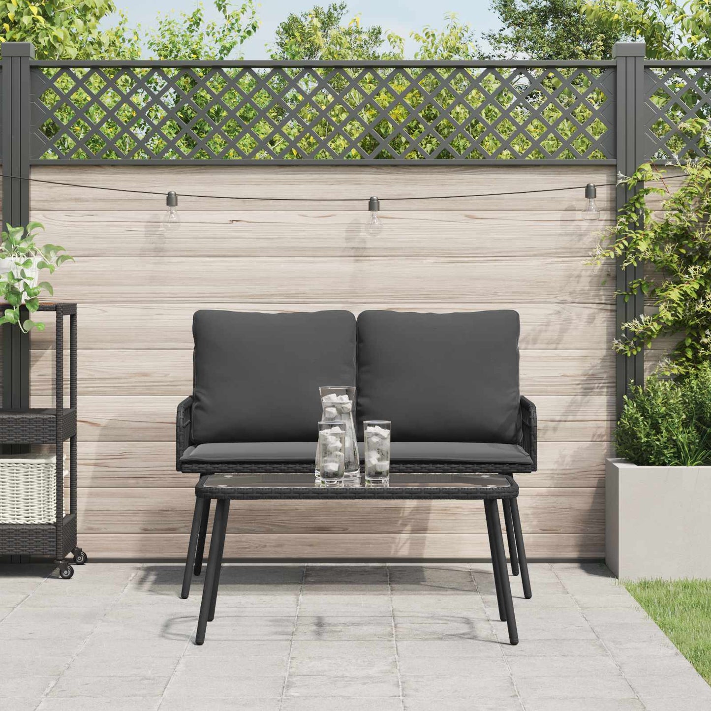 Garten Essgruppe mit Kissen 2 pcs Schwarz Poly-Rattan