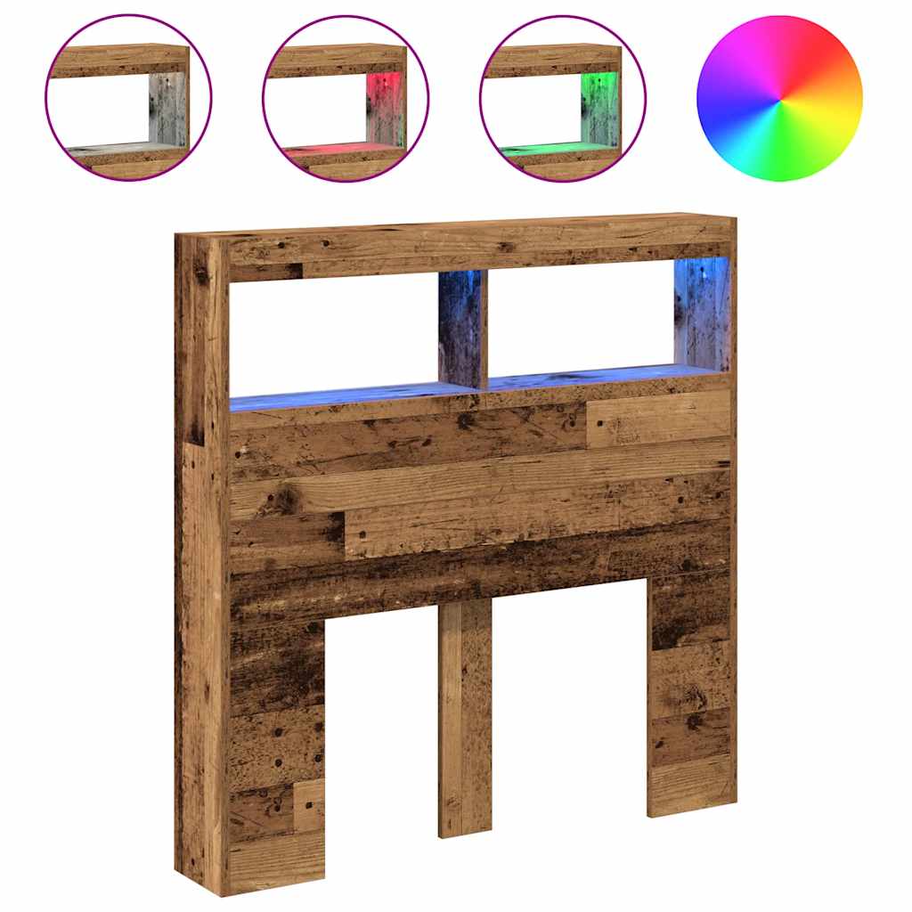 LED-Kopfteil mit Ablagen Altholz-Optik 100x17x102 cm