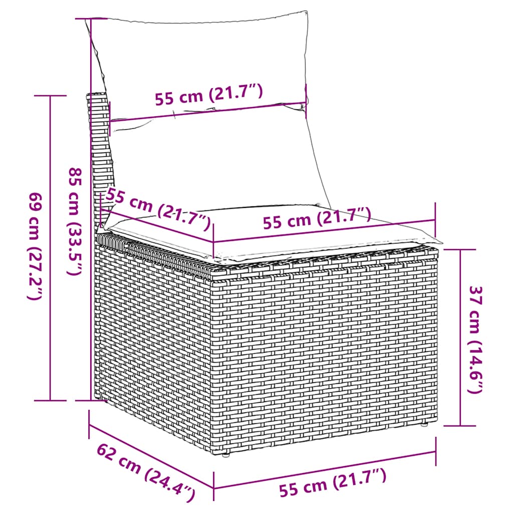 2-tlg. Garten-Sofagarnitur mit Kissen Hellgrau Poly Rattan