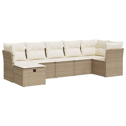 7-tlg. Garten-Sofagarnitur mit Kissen Beige Poly Rattan