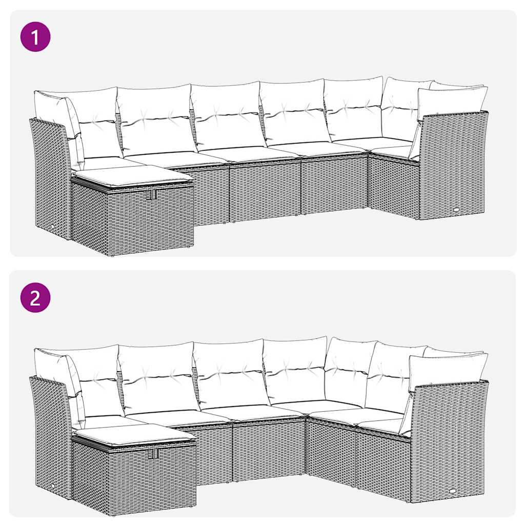 7-tlg. Garten-Sofagarnitur mit Kissen Beige Poly Rattan