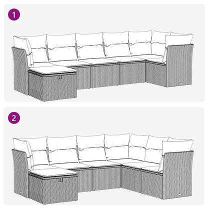 7-tlg. Garten-Sofagarnitur mit Kissen Grau Poly Rattan