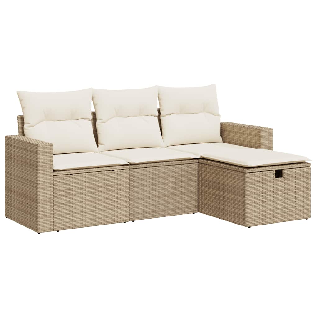 4-tlg. Garten-Sofagarnitur mit Kissen Beige Poly Rattan